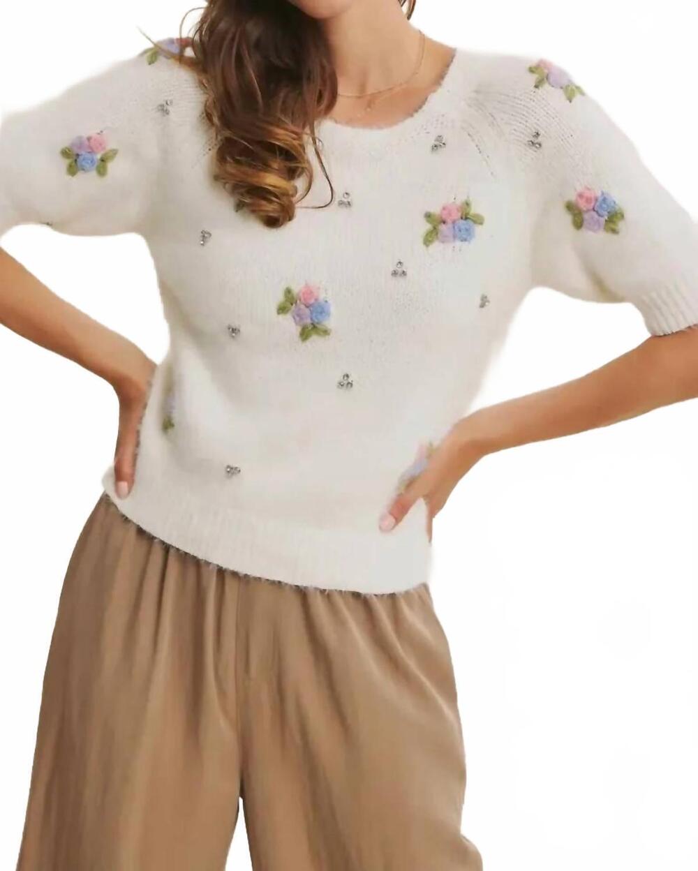 NEW IN FEBRUARY bloom and sparkle sweater in white